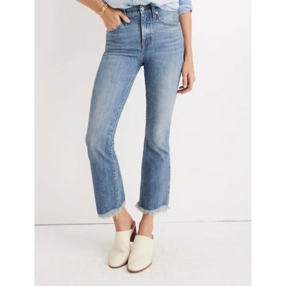 Madewell PETITE Denim Cali Denim Boot Comfort Stretch Frayed Hem Jeans Blue 27 - Picture 1 of 12